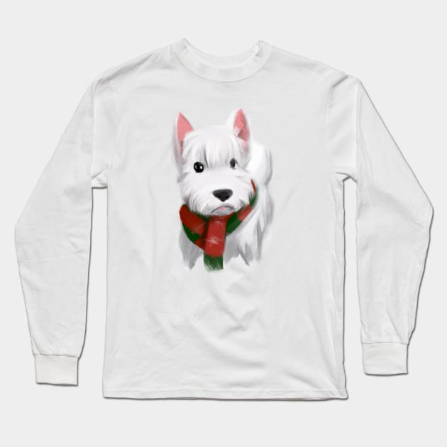 Cute West Highland White Terrier Drawing Long Sleeve T-Shirt by Play Zoo